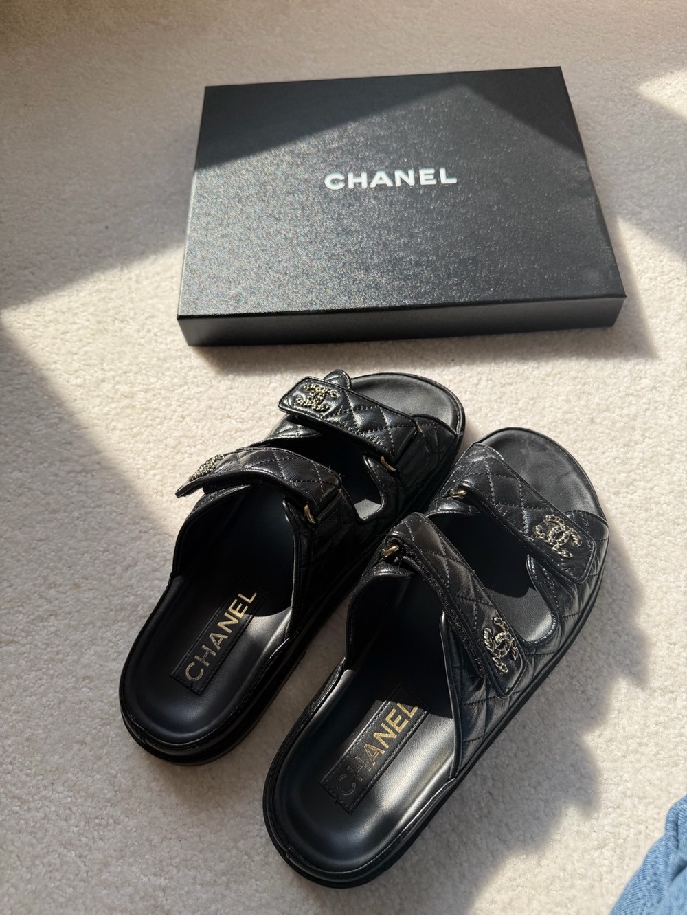 CHANEL Lambskin Slide Mules with Gold CC Hardware